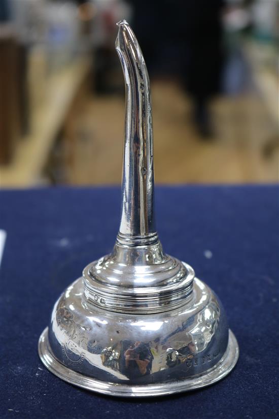 A George III silver wine funnel, Thomas Harper I, London, 1792,	 13cm.